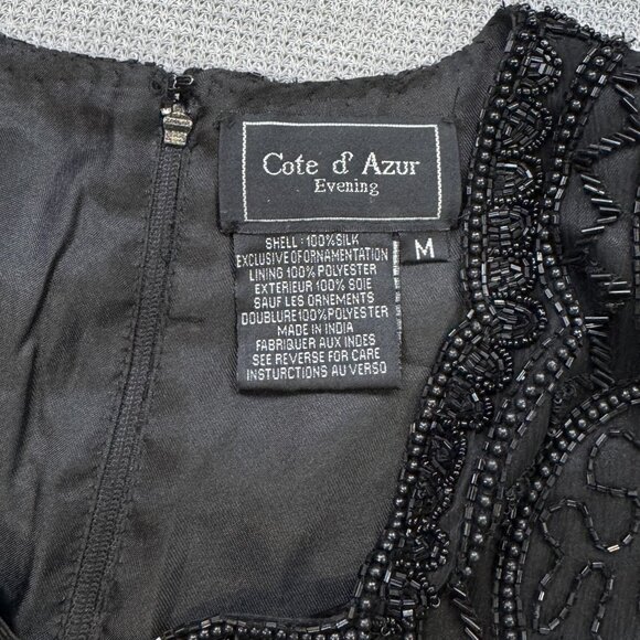 Cote D Azur Evening Womens M Black Beaded Silk Blouse Short Sleeve Back Zip NWT - Picture 8 of 16